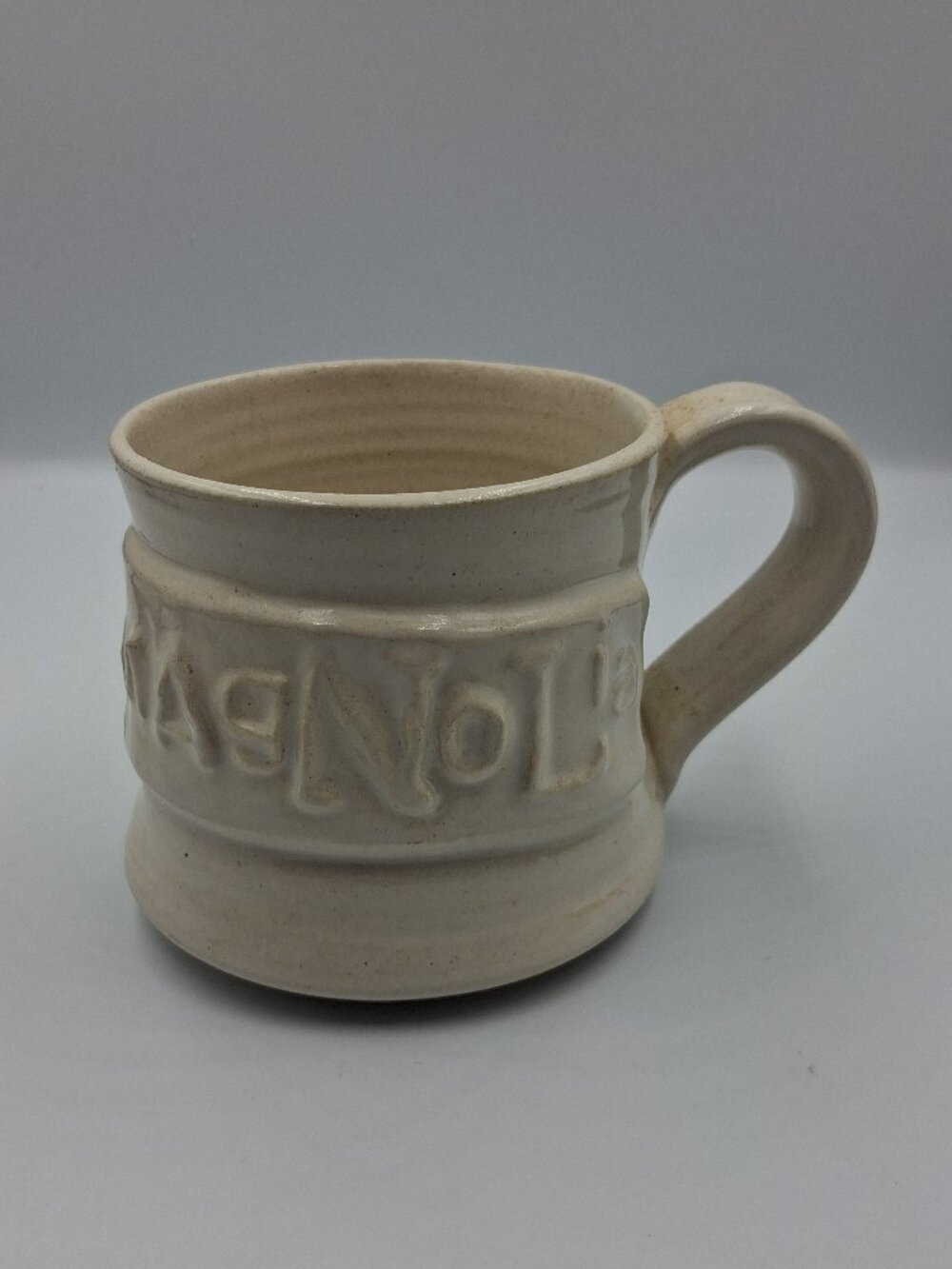 Magnolia Market Mug Coffee Cup Stoneware Raised Logo Cream Black Oak Pottery